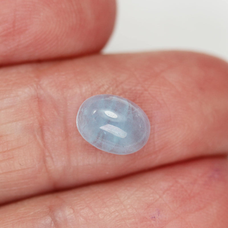 2pcs natural aquamarine cabochon gemstone beads, blue 6*8mm oval cabs, 4mm thick