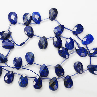 Natural Lapis Lazuli, 12mm*8mm Natural Gemstone Faceted Teardrop Shaped Loose Beads,  about 30pcs, Top Drilled. 1mm Hole
