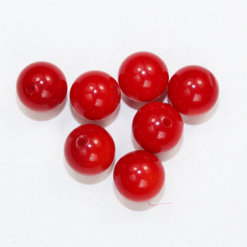 10pcs 7mm Half Drilled Red Coral, For Making Earring / Pendant Jewelry, Round gemstone 1mm hole