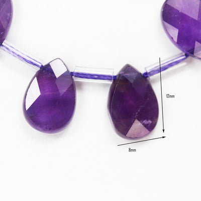 Natural Amethyst, 12mm*8mm Natural Gemstone Faceted Teardrop Shaped Loose Beads,  about 30pcs, Top Drilled. 1mm Hole