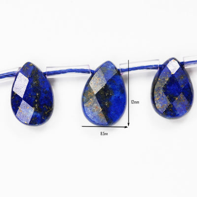 Natural Lapis Lazuli, 12mm*8mm Natural Gemstone Faceted Teardrop Shaped Loose Beads,  about 30pcs, Top Drilled. 1mm Hole