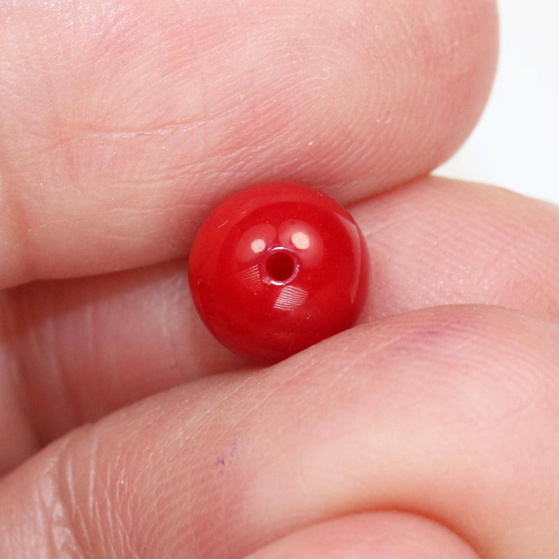 10pcs 7mm Half Drilled Red Coral, For Making Earring / Pendant Jewelry, Round gemstone 1mm hole