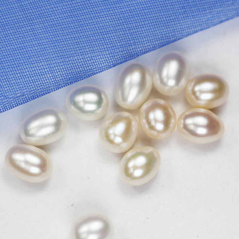 10pcs Freshwater Pearl, 6*8mm Half Drilled White Rice Pearl , for Making Earring /Pendant, hole 0.6mm