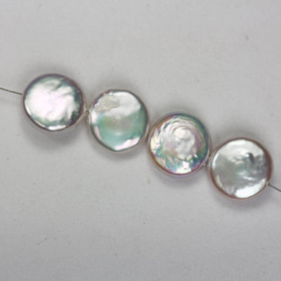 4pcs 11mm white natural freshwater coin pearl , round button pearl , 0.6mm hole