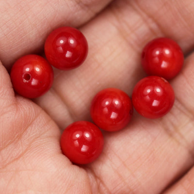 10pcs 7mm Half Drilled Red Coral, For Making Earring / Pendant Jewelry, Round gemstone 1mm hole
