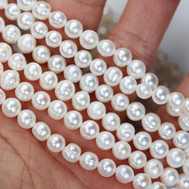 5-6mm white potato freshwater pearl strands,16 inch, about 70 beads,0.6mm hole