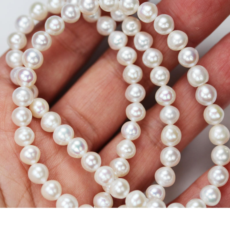 5-6mm White Round Freshwater Pearl Strands,16 inch, about 70 beads,0.6mm hole