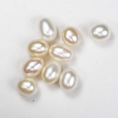 10pcs Freshwater Pearl, 6*8mm Half Drilled White Rice Pearl , for Making Earring /Pendant, hole 0.6mm