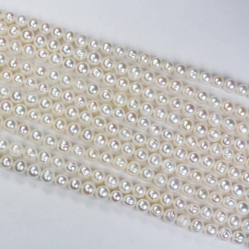5-6mm white potato freshwater pearl strands,16 inch, about 70 beads,0.6mm hole