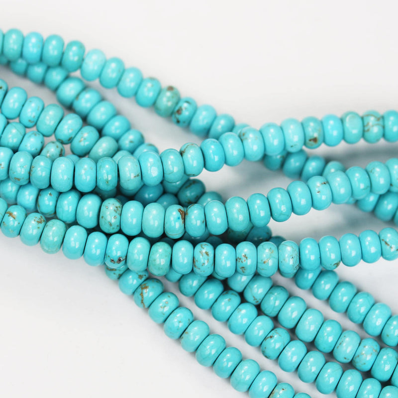 Turquoise, 6mm rondelle donut beads, 15.5 inch, gemstone strand, blue & brown color, 3mm thick, about 100 pcs