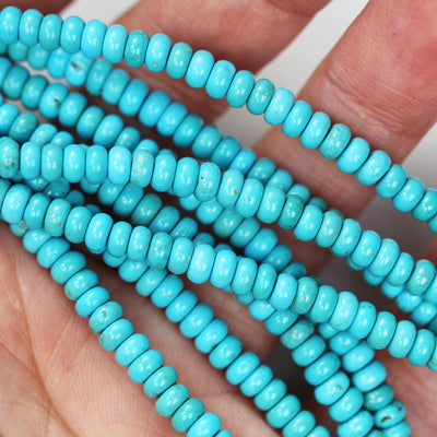 Turquoise, 6mm rondelle donut beads, 15.5 inch, gemstone strand, blue & brown color, 3mm thick, about 100 pcs