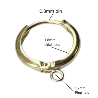 Earring Hoops 1 pair 14K Gold Filled  Earring 10/11/12mm Earring Hooks-loop,1.8mm thick, with Ring or withour RIng