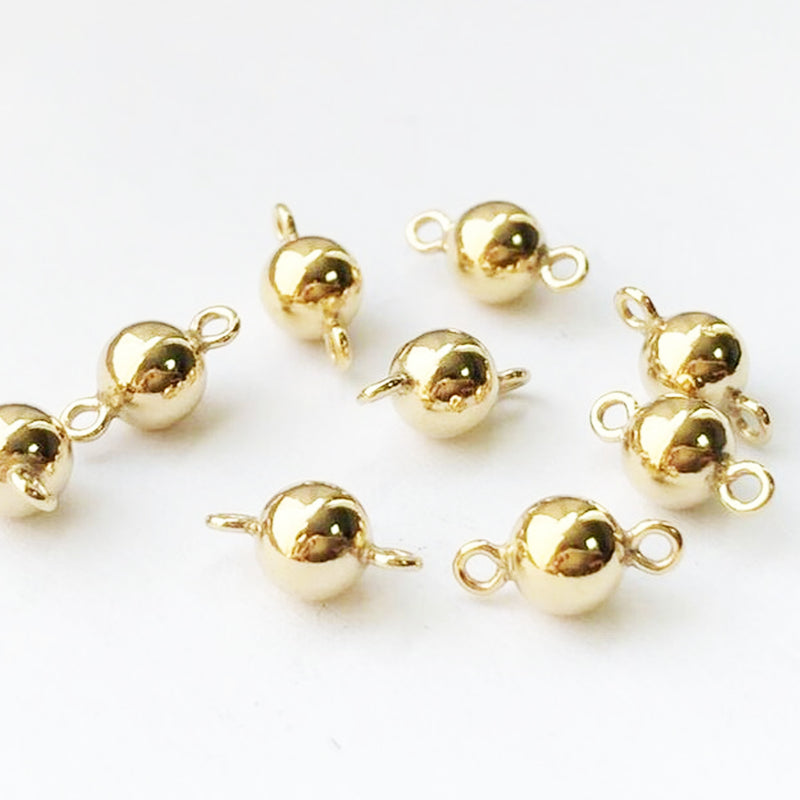 14K Gold Filled 2pcs Jewellery Making Findings Connector Beads, 3-6mm Ball with 1.5mm Singe/Double Ring ,0.9mm hole