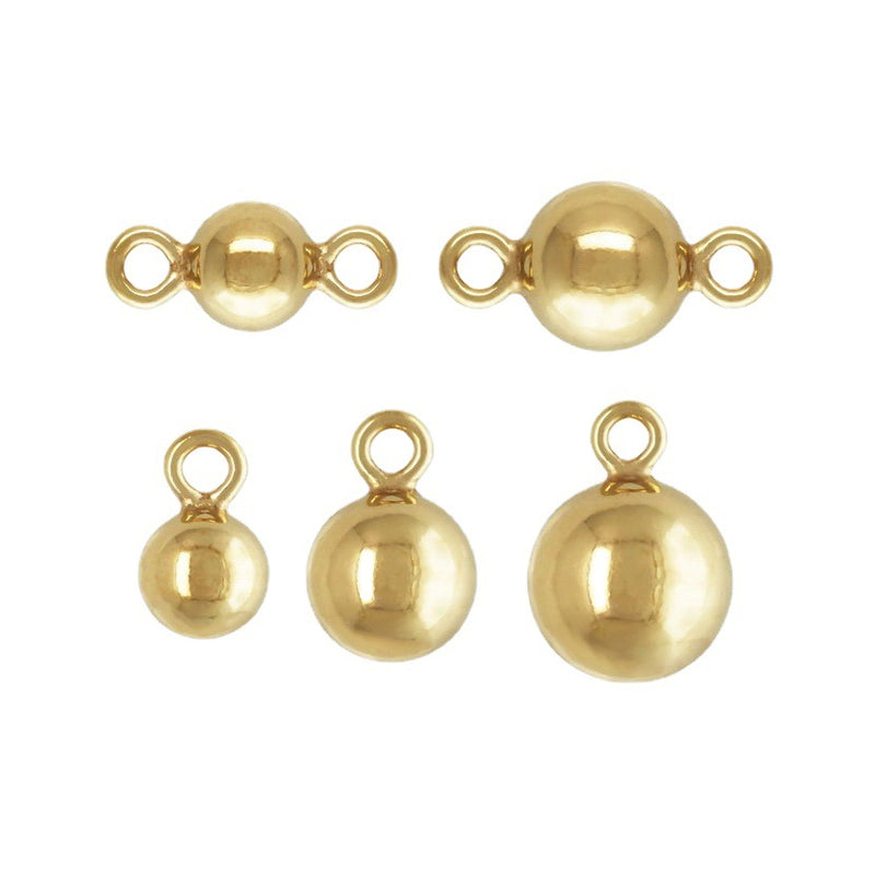 14K Gold Filled 2pcs Jewellery Making Findings Connector Beads, 3-6mm Ball with 1.5mm Singe/Double Ring ,0.9mm hole
