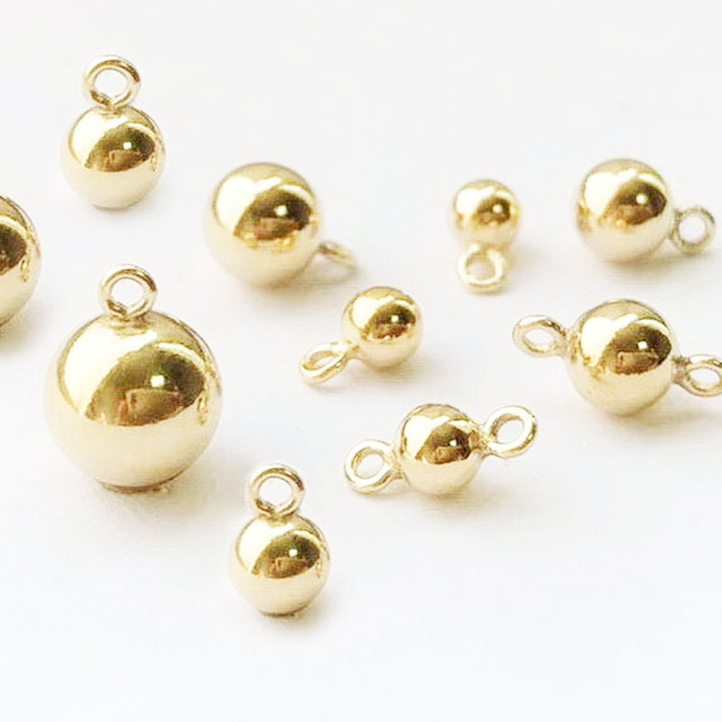 14K Gold Filled 2pcs Jewellery Making Findings Connector Beads, 3-6mm Ball with 1.5mm Singe/Double Ring ,0.9mm hole