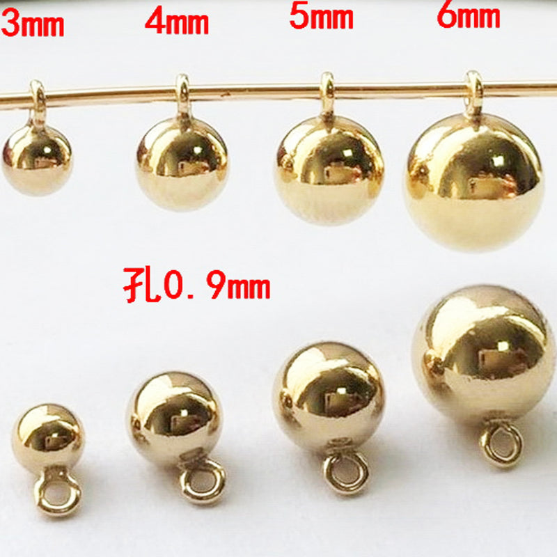14K Gold Filled 2pcs Jewellery Making Findings Connector Beads, 3-6mm Ball with 1.5mm Singe/Double Ring ,0.9mm hole