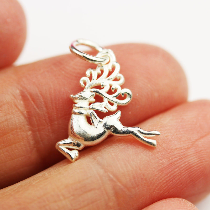 Charms 2pcs 925 Sterling Silver Jewellery findings Charm Beads , Reindeer charm, 15*9mm, with 6mm closed ring