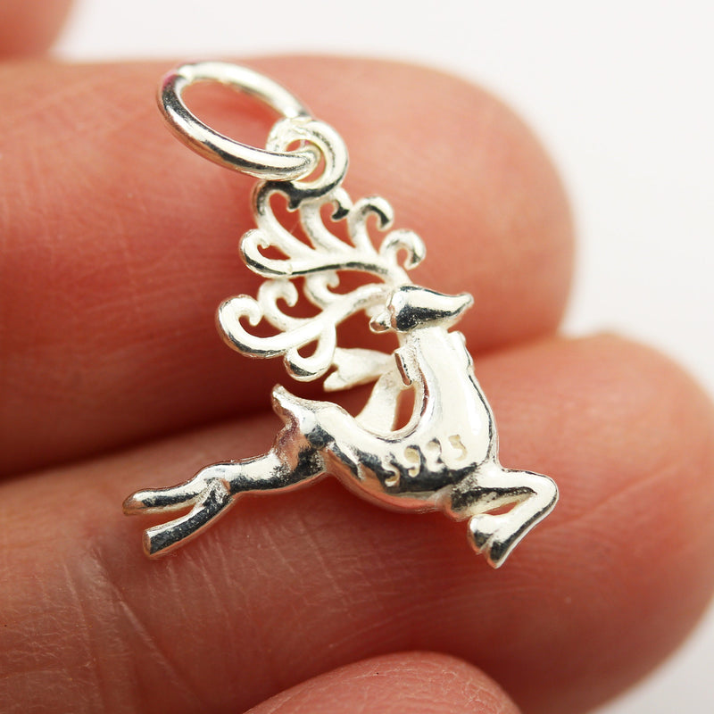 Charms 2pcs 925 Sterling Silver Jewellery findings Charm Beads , Reindeer charm, 15*9mm, with 6mm closed ring