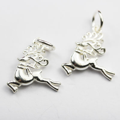 Charms 2pcs 925 Sterling Silver Jewellery findings Charm Beads , Reindeer charm, 15*9mm, with 6mm closed ring