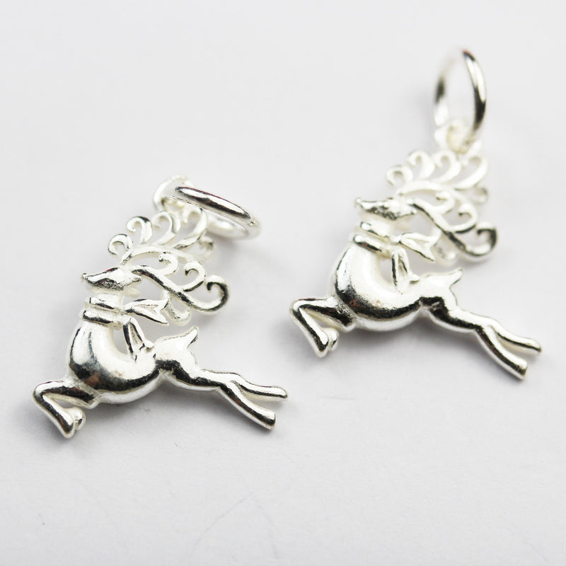 Charms 2pcs 925 Sterling Silver Jewellery findings Charm Beads , Reindeer charm, 15*9mm, with 6mm closed ring