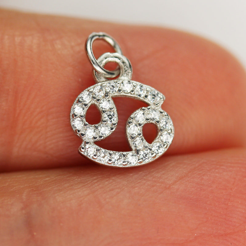 Silver Charm 1pc Astrology Zodiac Charm, 925 Sterling Silver with Cubic Zirconia Jewellery findings Charm Beads ,8mm charm