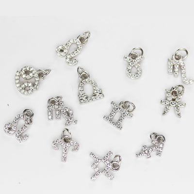 Silver Charm 1pc Astrology Zodiac Charm, 925 Sterling Silver with Cubic Zirconia Jewellery findings Charm Beads ,8mm charm