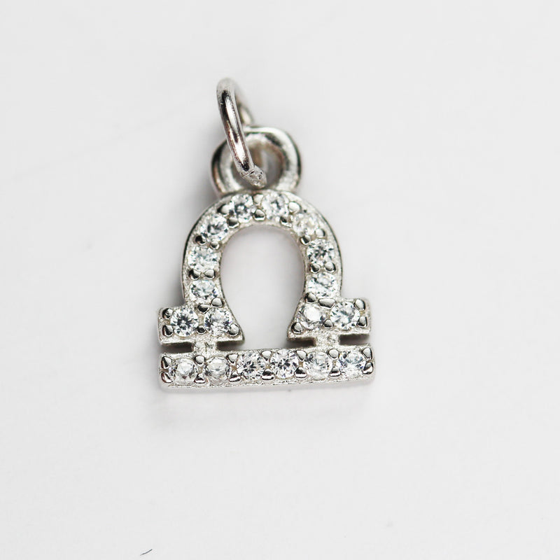 Silver Charm 1pc Astrology Zodiac Charm, 925 Sterling Silver with Cubic Zirconia Jewellery findings Charm Beads ,8mm charm
