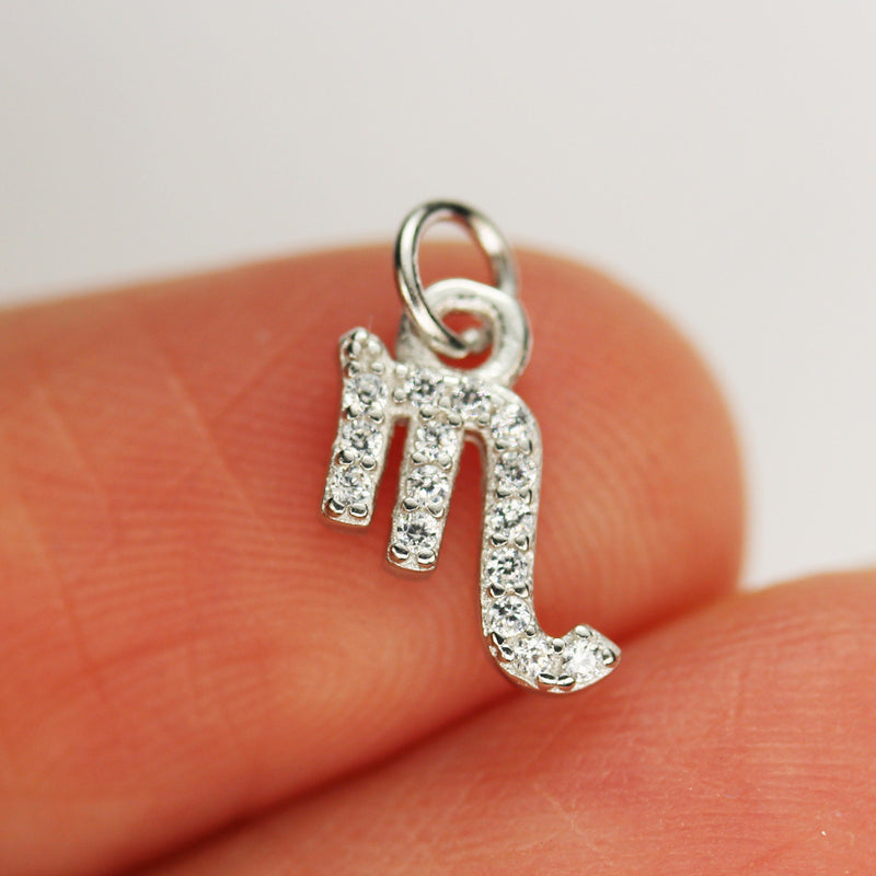 Silver Charm 1pc Astrology Zodiac Charm, 925 Sterling Silver with Cubic Zirconia Jewellery findings Charm Beads ,8mm charm