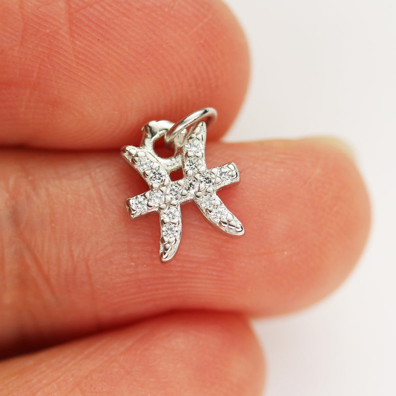 Silver Charm 1pc Astrology Zodiac Charm, 925 Sterling Silver with Cubic Zirconia Jewellery findings Charm Beads ,8mm charm