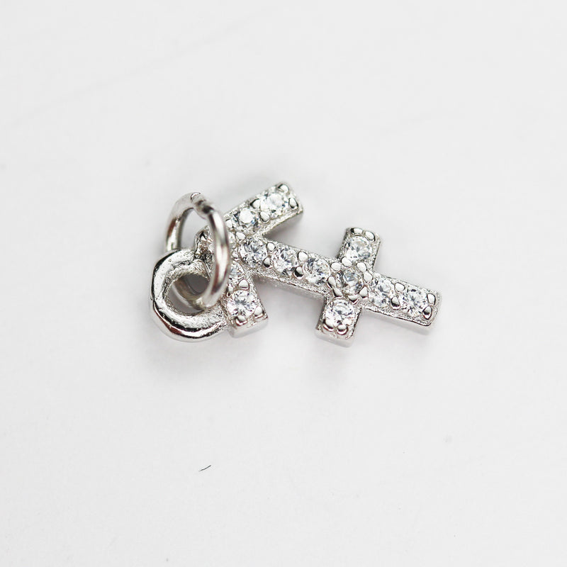 Silver Charm 1pc Astrology Zodiac Charm, 925 Sterling Silver with Cubic Zirconia Jewellery findings Charm Beads ,8mm charm
