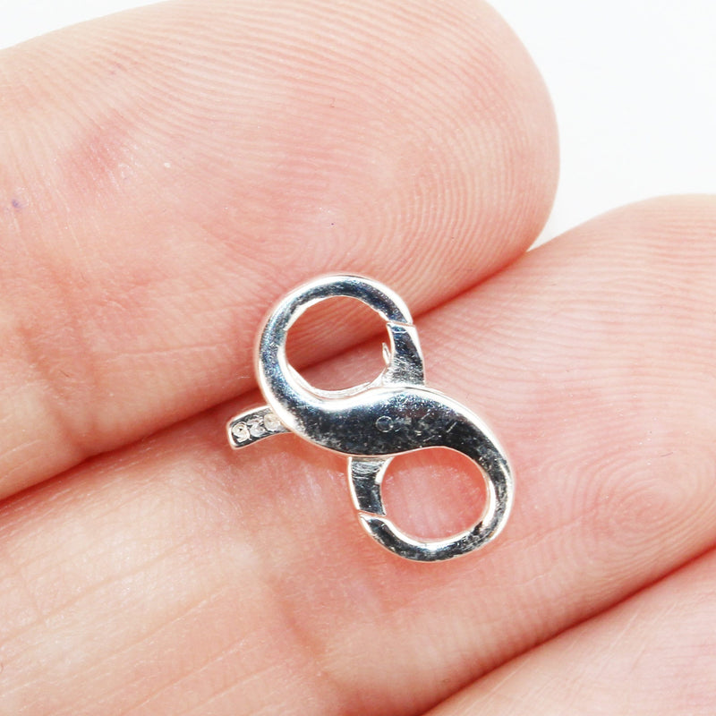 Sterling clasp 13mm "8" Shape Infinity Shape Clasp 925 Sterling silver jewellery findings Lobster Clasps, 13*7mm, 3mm Thickness