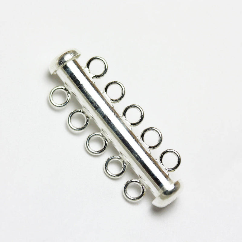 silver clasp 1pc 925 Sterling Silver Jewellery findings 5-strand Slide lock Clasp,30*6mm