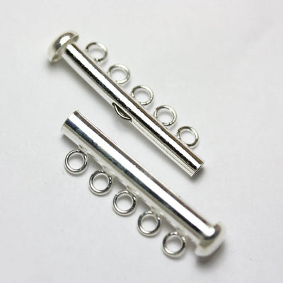 silver clasp 1pc 925 Sterling Silver Jewellery findings 5-strand Slide lock Clasp,30*6mm