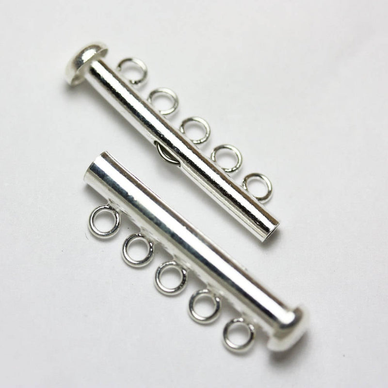 silver clasp 1pc 925 Sterling Silver Jewellery findings 5-strand Slide lock Clasp,30*6mm