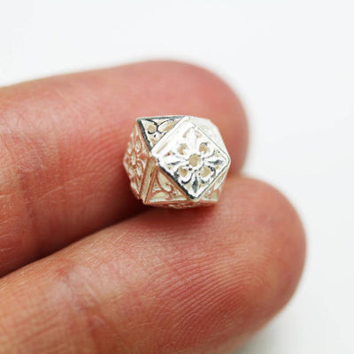 Silver Beads 2pcs 8mm Hexagon Beads Jewellery findings, 925 Sterling Silver , hole0.8mm