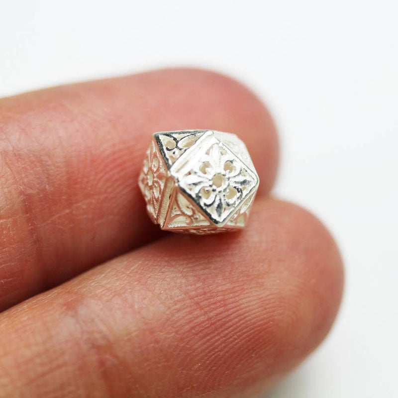 Silver Beads 2pcs 8mm Hexagon Beads Jewellery findings, 925 Sterling Silver , hole0.8mm