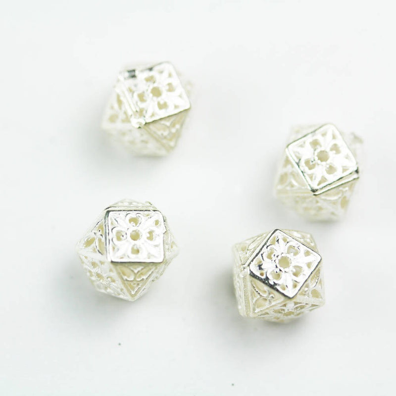 Silver Beads 2pcs 8mm Hexagon Beads Jewellery findings, 925 Sterling Silver , hole0.8mm