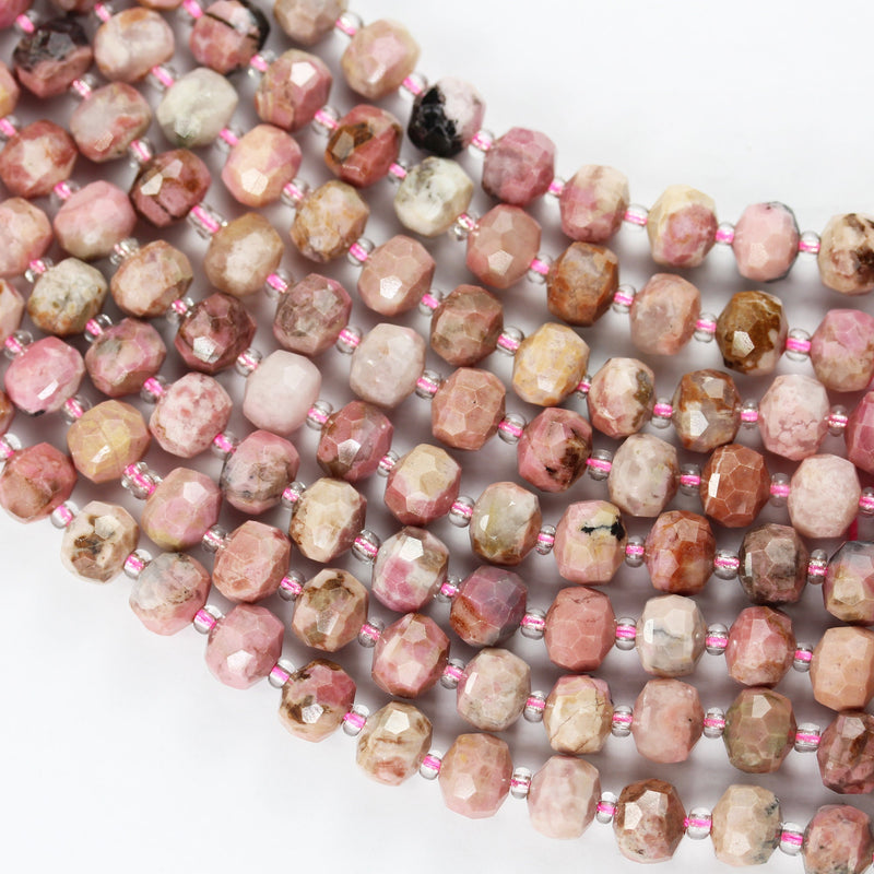 Natural Rhodonite,  6*8mm Faceted Rondelle Gemstone Strand, 8 inch , about 25 beads,hole1mm