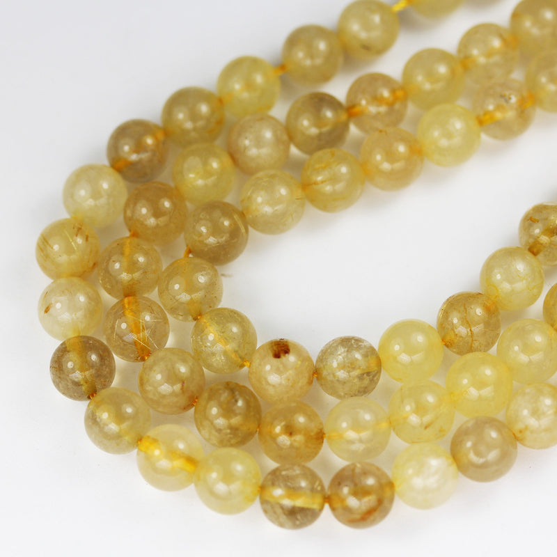 8mm Natural Gold Rutilated Quartz, Round  Gemstone, 15.5inch,Gold Color, hole 1mm, about 50pcs