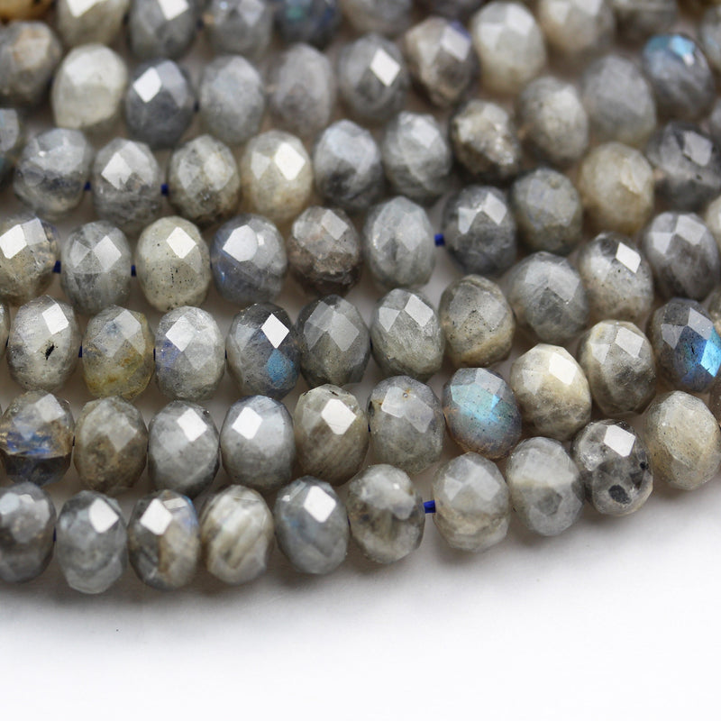 labradorite, 4*5.5mm Faceted Rondelle Gemstone Strand, One full strand , about 100 beads , 1mm hole