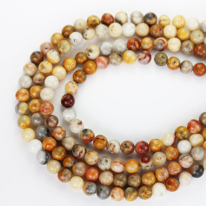 Crazy Lace Agate, 4mm Round Gemstone Strand,15.5 Inch, Red/Yellow/Brown, 0.8mm hole