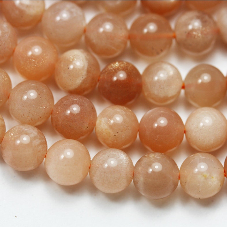 Natural Peach Moonstone,6mm Round Gemstone Strand, One full strand , 1mm hole, about 65 beads