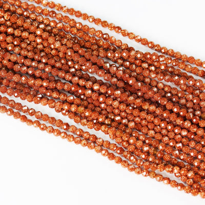 Gold Sandstone, 3mm Faceted Round Gemstone, 15.5" strand , 0.8mm hole