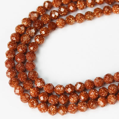 Gold Sandstone, 3mm Faceted Round Gemstone, 15.5" strand , 0.8mm hole
