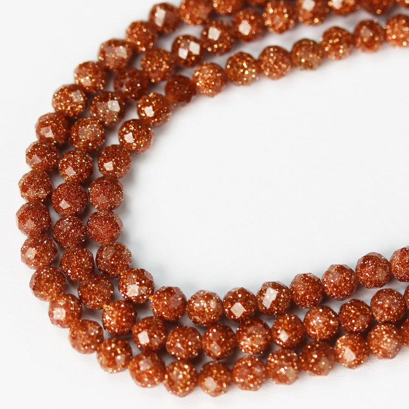 Gold Sandstone, 3mm Faceted Round Gemstone, 15.5" strand , 0.8mm hole