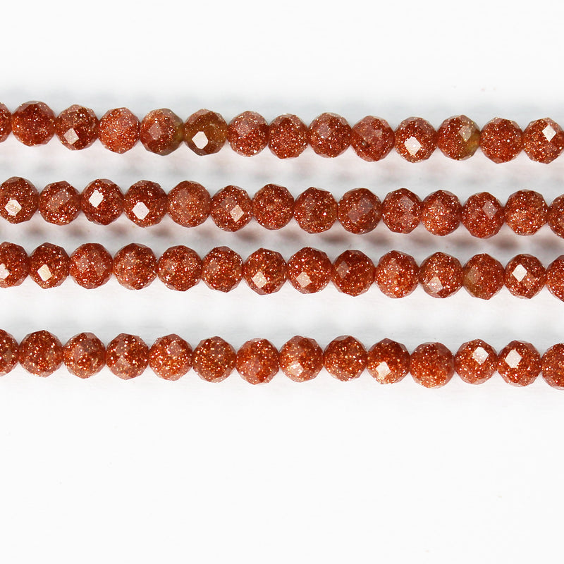 Gold Sandstone, 3mm Faceted Round Gemstone, 15.5" strand , 0.8mm hole