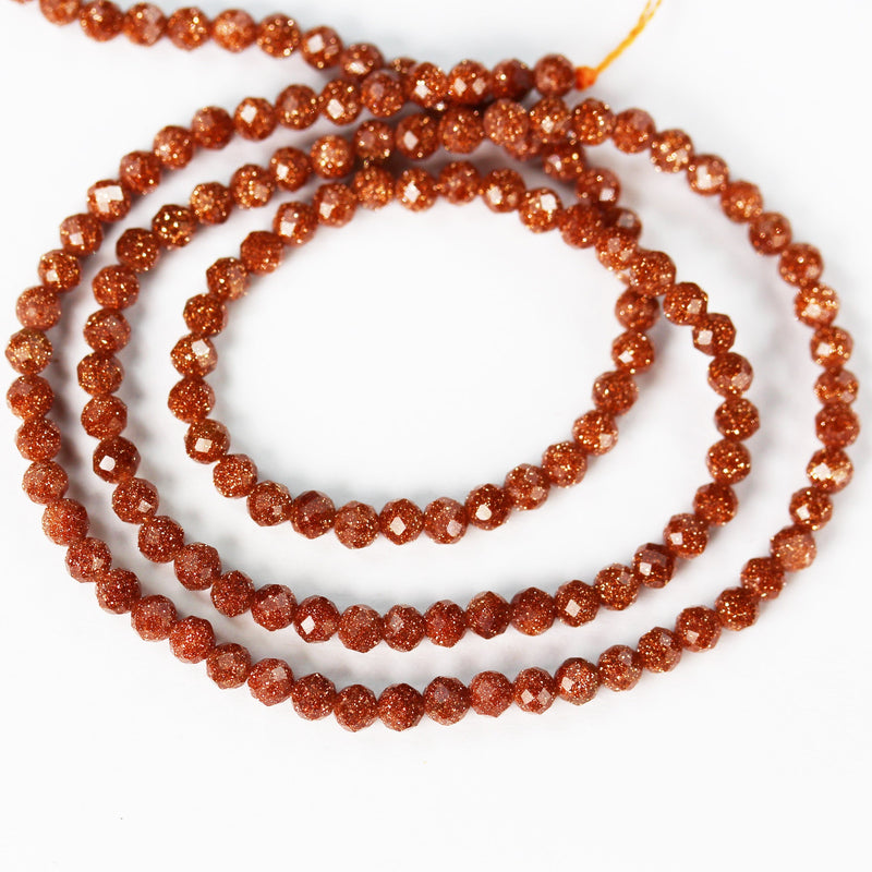 Gold Sandstone, 3mm Faceted Round Gemstone, 15.5" strand , 0.8mm hole