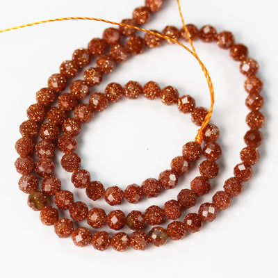 Gold Sandstone, 3mm Faceted Round Gemstone, 15.5" strand , 0.8mm hole