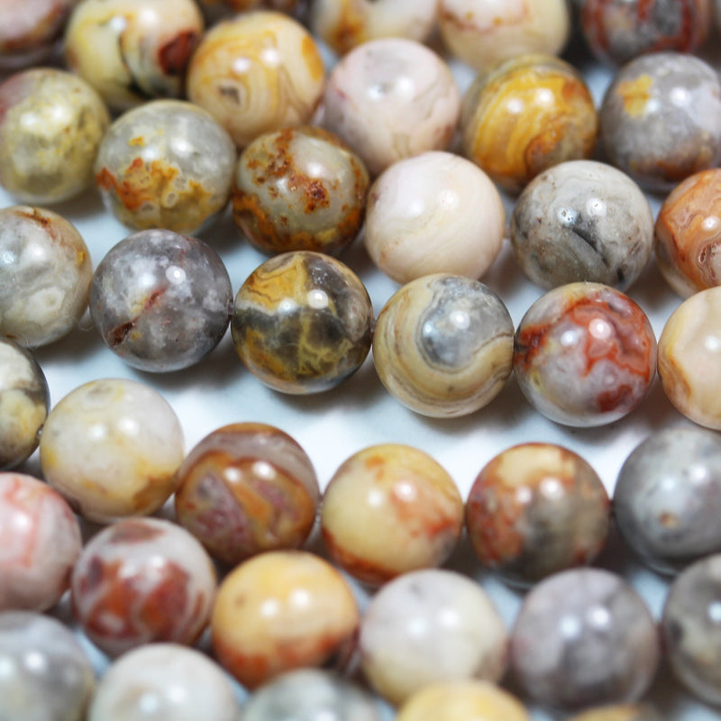 Crazy Lace Agate, 10mm Round Gemstone Strand,15.5 Inch, Red/Yellow/Brown, 1mm hole, about 40 beads