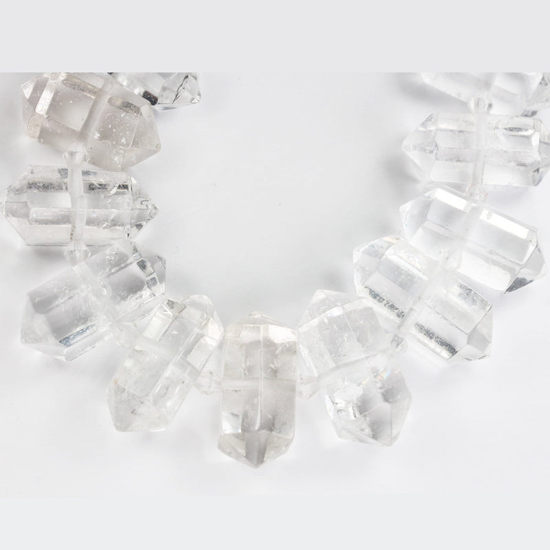 11pcs 25-30*13mm Graduated Stick Clear Quartz Gemstone Beads Gemstone Pendant , center Drilled Point Pendant, 7.5inch